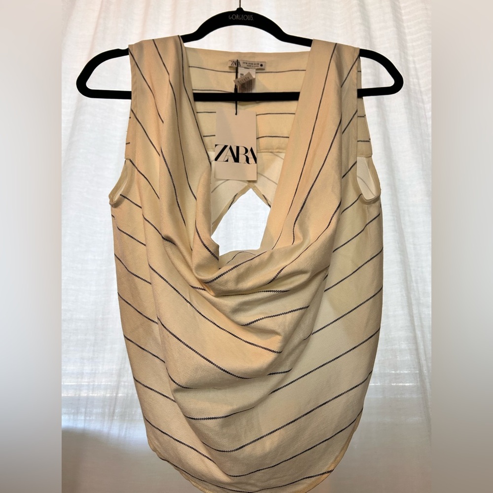 Zara Black and Cream Striped Top